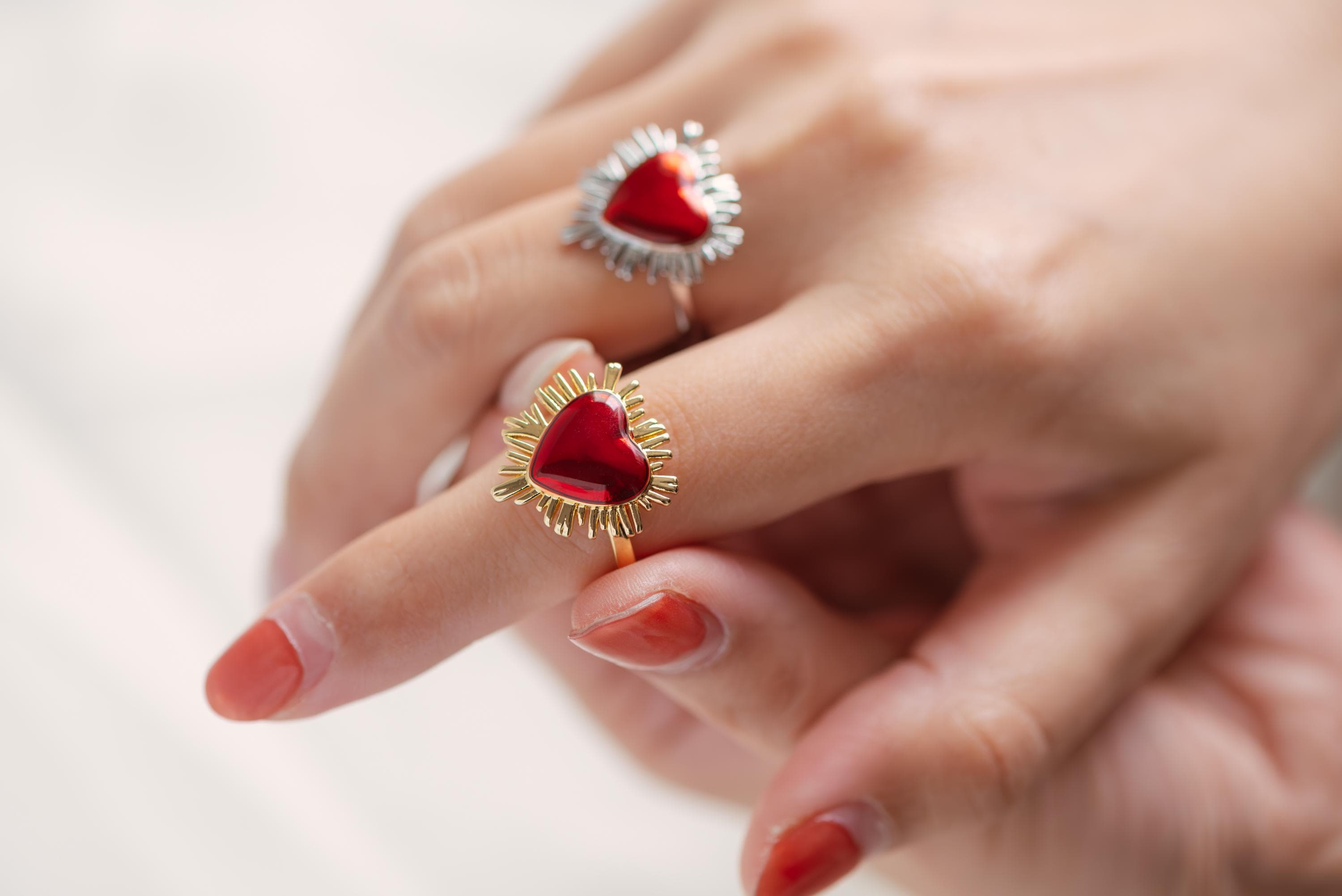 4pcs Gold/ Silver Red Heart Ring, Everyday Ring, Dainty Rings, Adjustable Ring (#JZ-013)